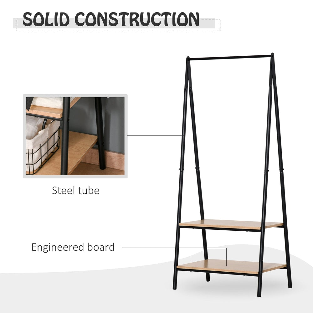 The solid construction of the coat rack, showing steel tube and engineered board