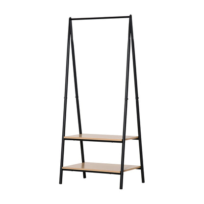HOMCOM Clothes Rail, a freestanding metal clothes rack with two wooden shelves