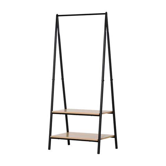 HOMCOM Clothes Rail, a freestanding metal clothes rack with two wooden shelves