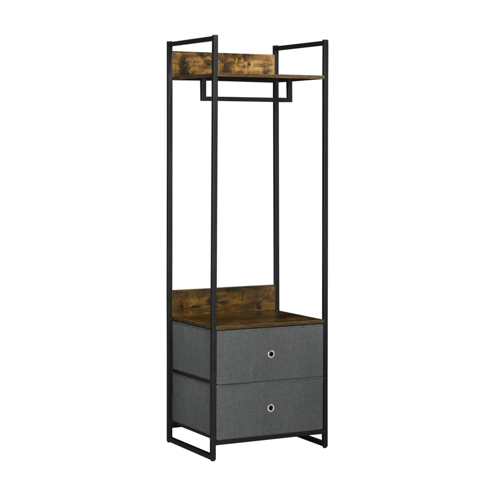 HOMCOM Clothes Rail with two grey fabric storage drawers and a hanging rail
