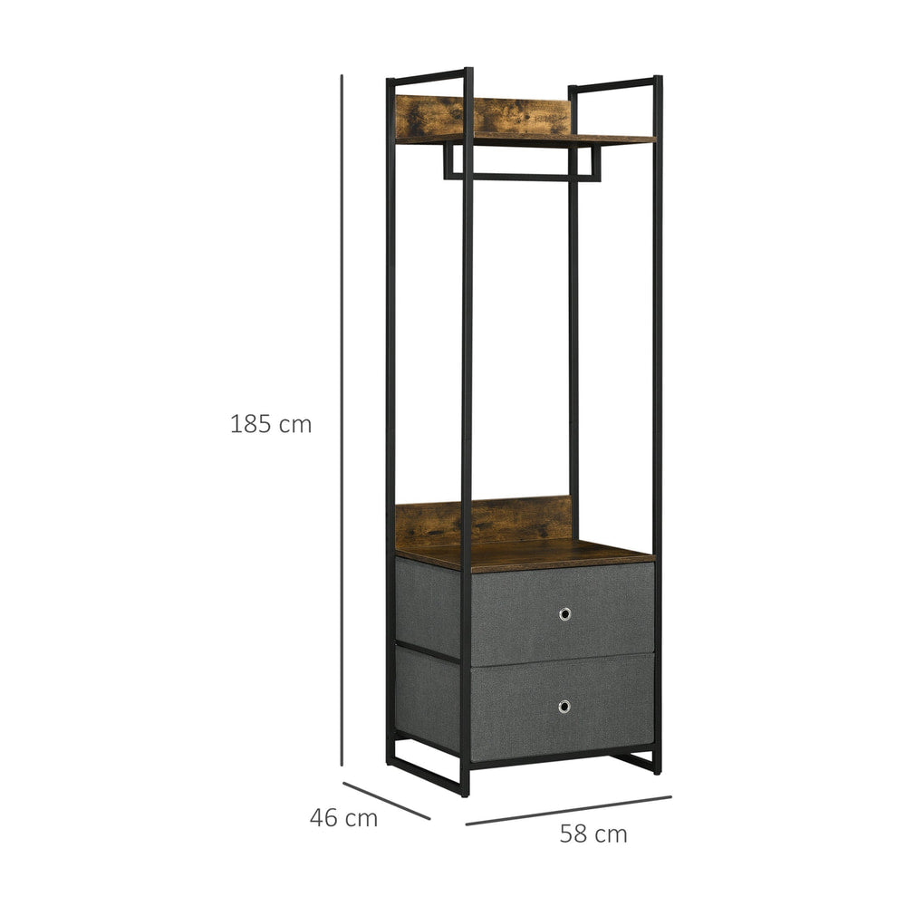 The garment rack with dimensions shown in centimetres