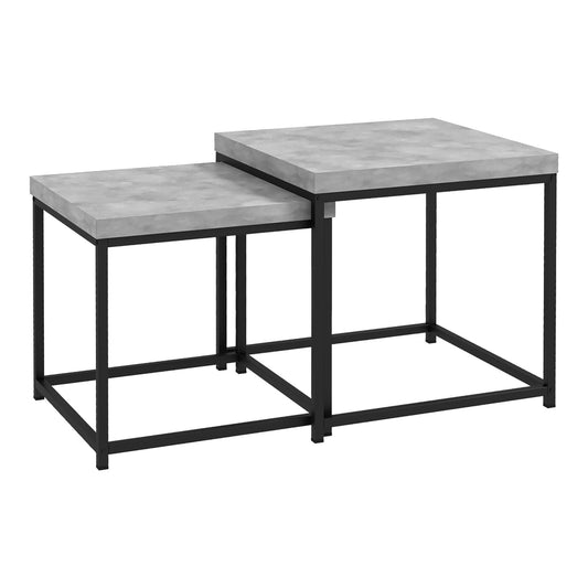 HOMCOM Coffee Table Set of 2, grey concrete effect tops and black metal frames