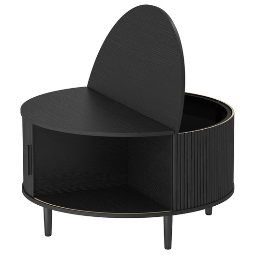 HOMCOM Coffee Table with Lift Top and Hidden Storage, round black wood effect table with open lid and side door