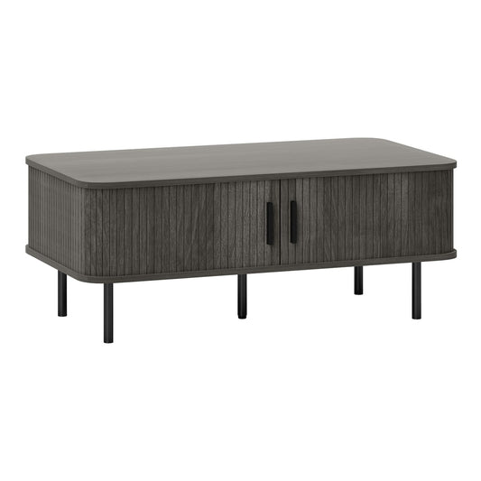 HOMCOM Coffee Table with Storage in grey wood-effect with slatted doors and black metal legs