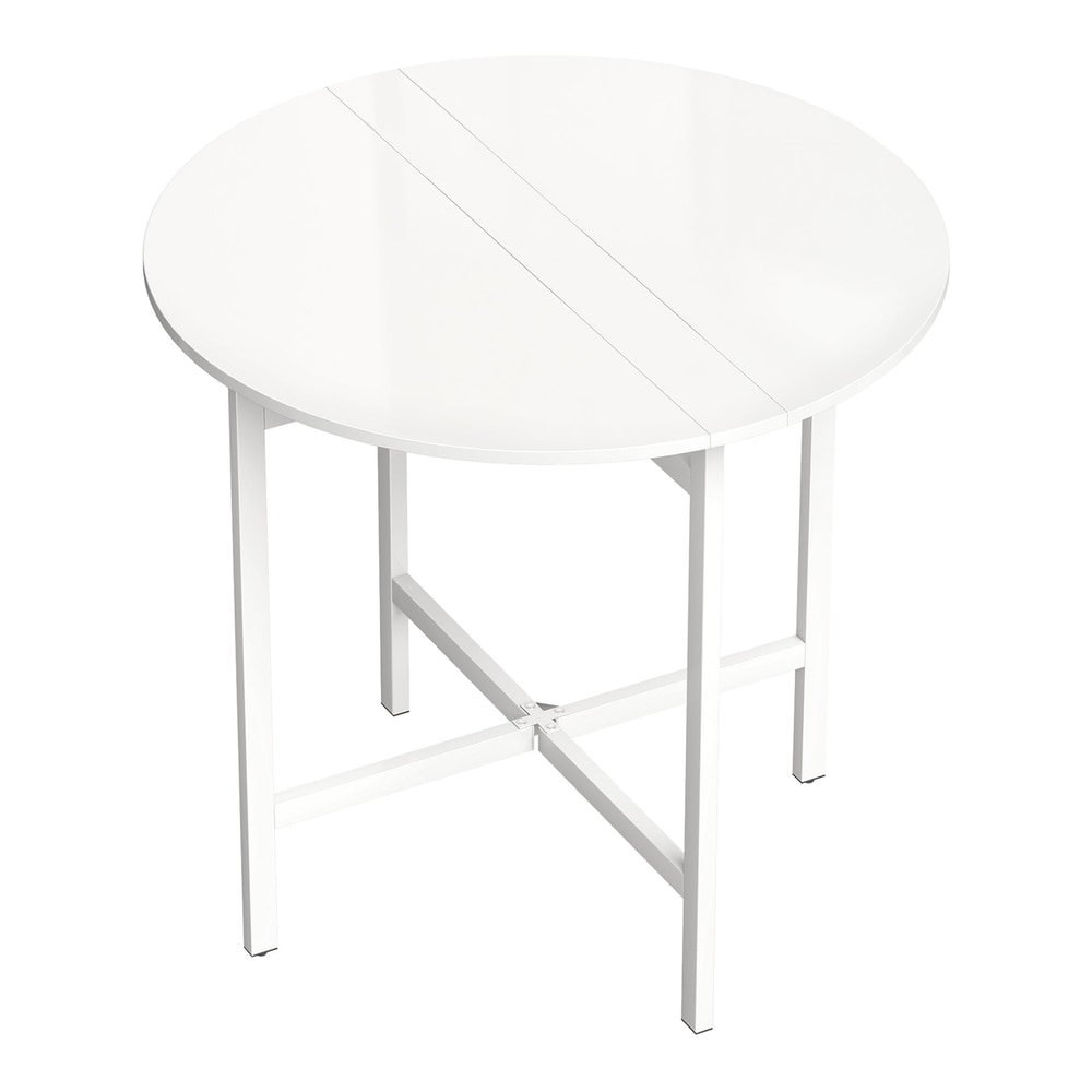 HOMCOM Collapsible Drop Leaf Table, a white round dining table with a steel frame