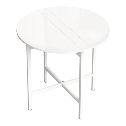 HOMCOM Collapsible Drop Leaf Table, a white round dining table with a steel frame