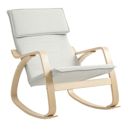 HOMCOM Comfortable Relax Rocking Chair upholstered in cream white fabric with a light wood frame