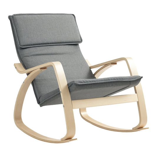 HOMCOM Comfortable Relax Rocking Chair upholstered in grey fabric with wooden frame and armrests