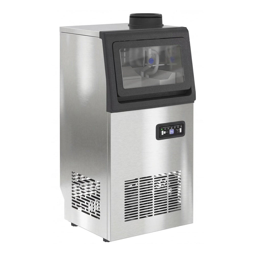 HOMCOM Commercial Ice Maker Machine, a stainless steel unit with a clear lid showing ice inside