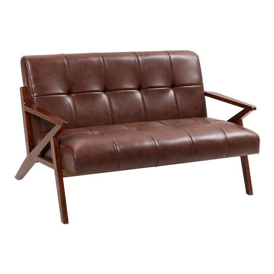 HOMCOM Compact 2 Seater Sofa in brown PU leather with tufted back and solid wood frame