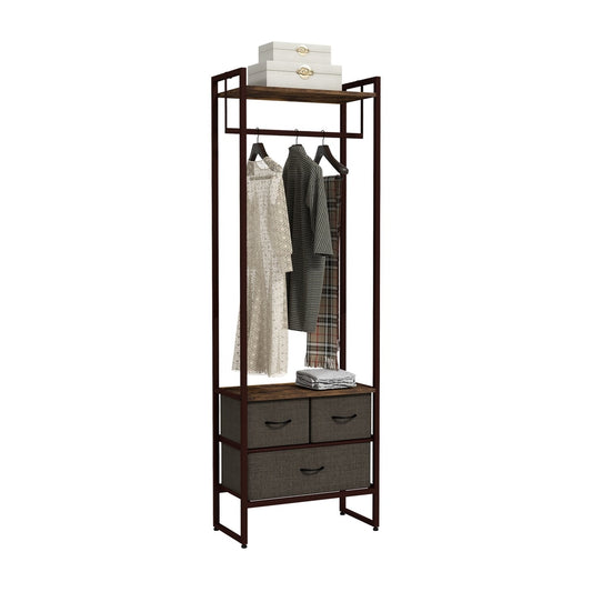 HOMCOM Compact Clothes Rail with hanging rod, shelf and two drawers