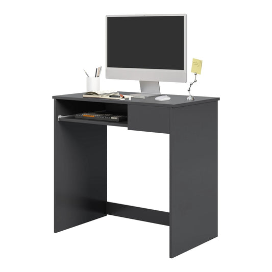 HOMCOM Compact Computer Desk with Keyboard Tray and Drawer, a grey study desk with a drawer and keyboard tray