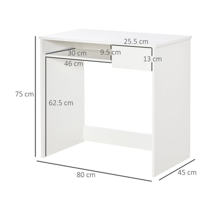 Dimensions of the compact computer desk with keyboard tray, showing height, width and depth