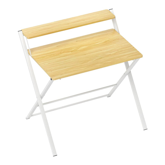 HOMCOM Compact Folding Desk for Small Spaces with a wooden surface and white metal frame