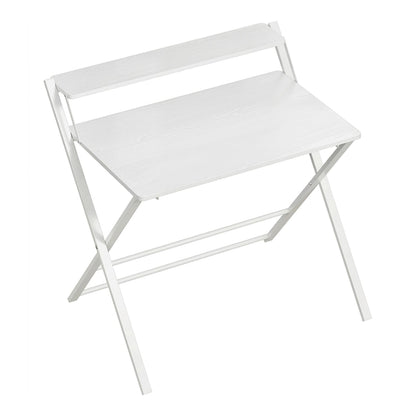 HOMCOM Compact Folding Desk in white with a top storage shelf and cross-legged frame