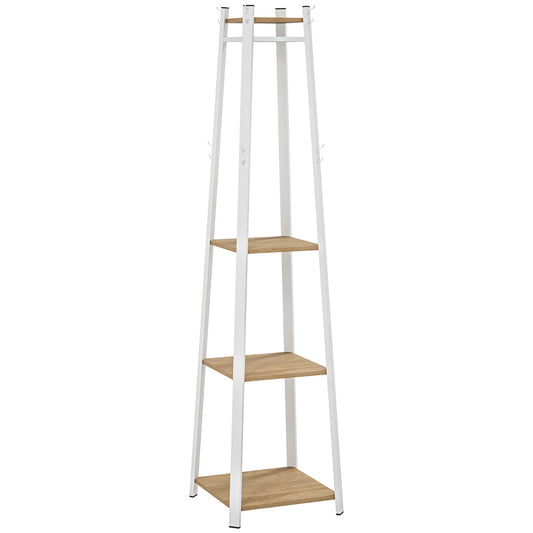 HOMCOM Compact Freestanding Coat Rack in White and Oak