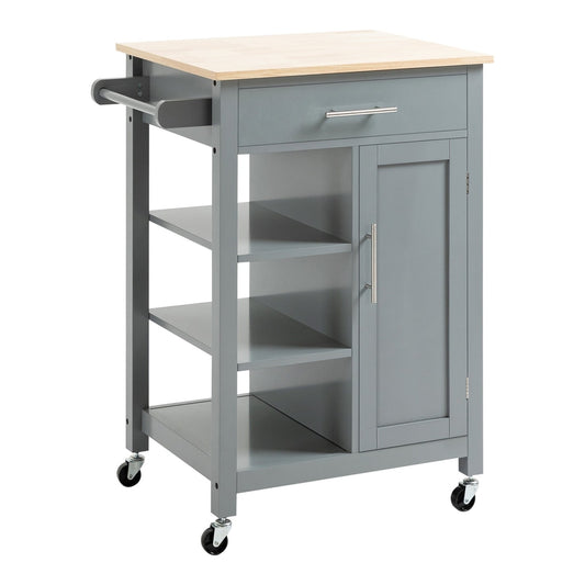 HOMCOM Compact Kitchen Trolley Utility Cart on Wheels with open shelf and storage drawer in grey
