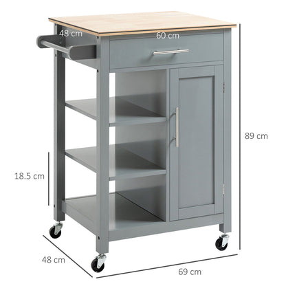 Compact kitchen trolley with dimensions shown, on wheels
