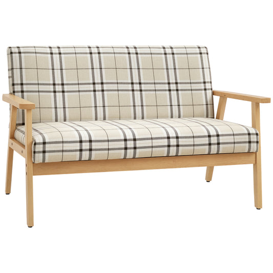 HOMCOM Compact Loveseat Couch Double Seat Sofa in Beige and Coffee
