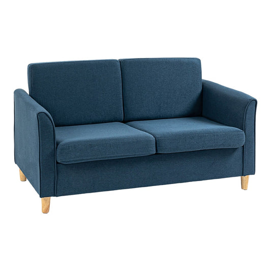 HOMCOM Compact Loveseat Sofa in blue with light wood legs on a plain white background