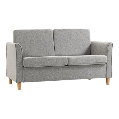 HOMCOM Compact Loveseat Sofa, a modern light grey two seater sofa with wooden legs
