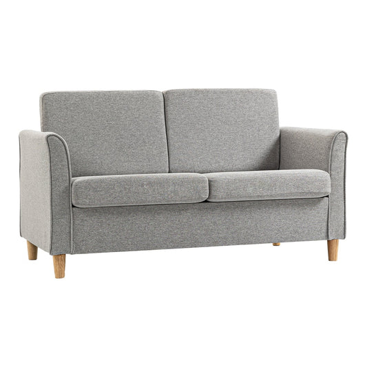 HOMCOM Compact Loveseat Sofa, a modern light grey two seater sofa with wooden legs
