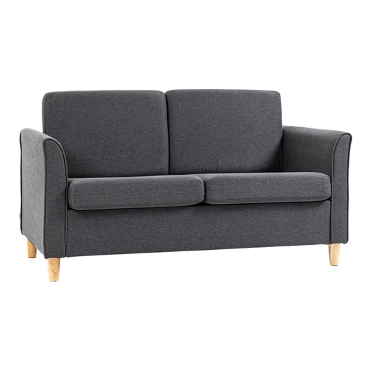 HOMCOM Compact Loveseat Sofa in dark grey fabric with wooden legs and armrests