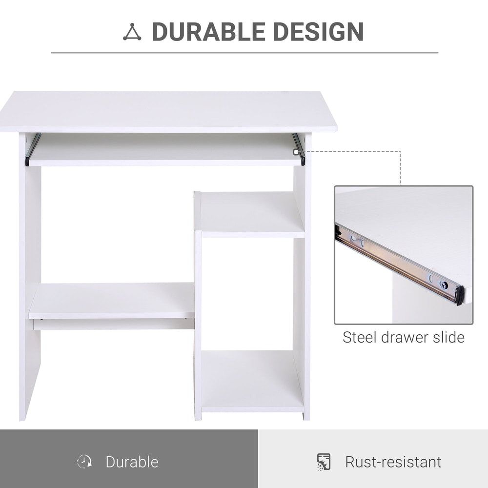Close up of the steel drawer slide on the white computer desk