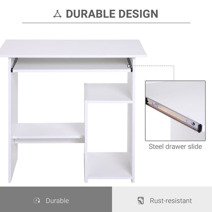 Close up of the steel drawer slide on the white computer desk