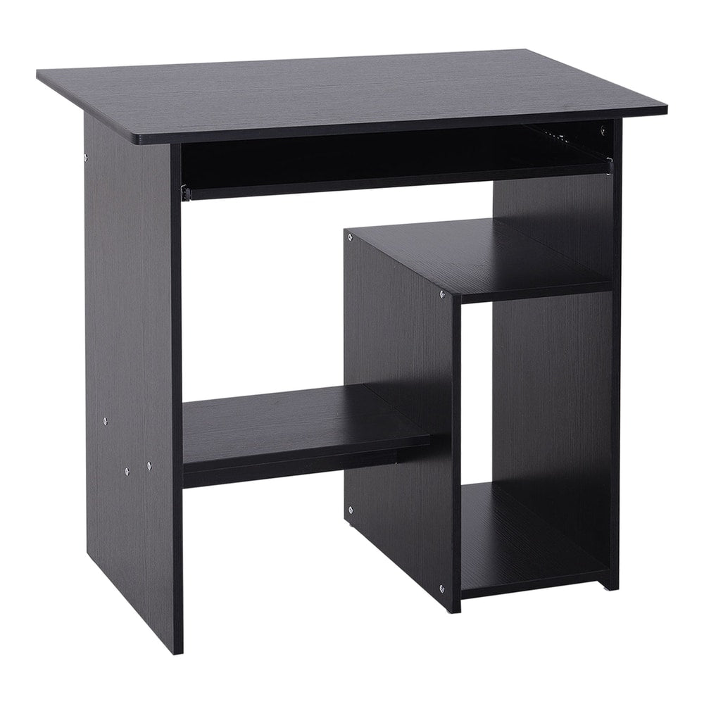 HOMCOM Compact Small Computer Table black wooden desk with keyboard tray and storage shelf
