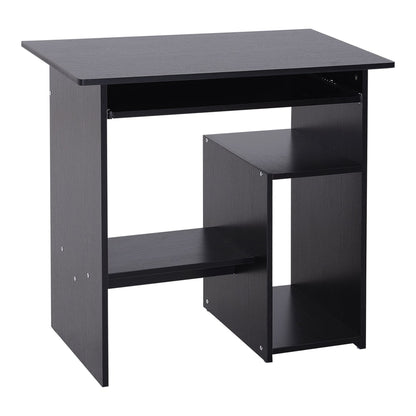 HOMCOM Compact Small Computer Table black wooden desk with keyboard tray and storage shelf