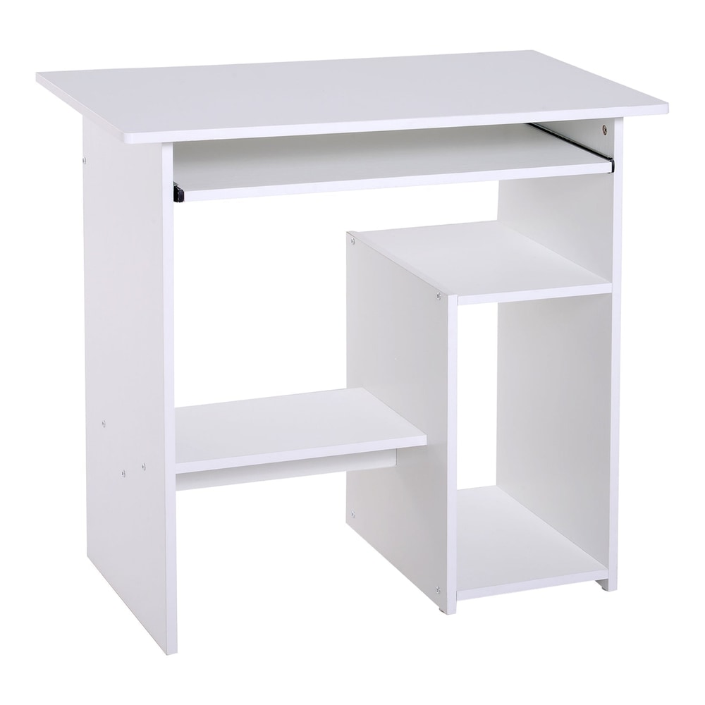 HOMCOM Compact Small Computer Table white desk with keyboard tray and storage shelves