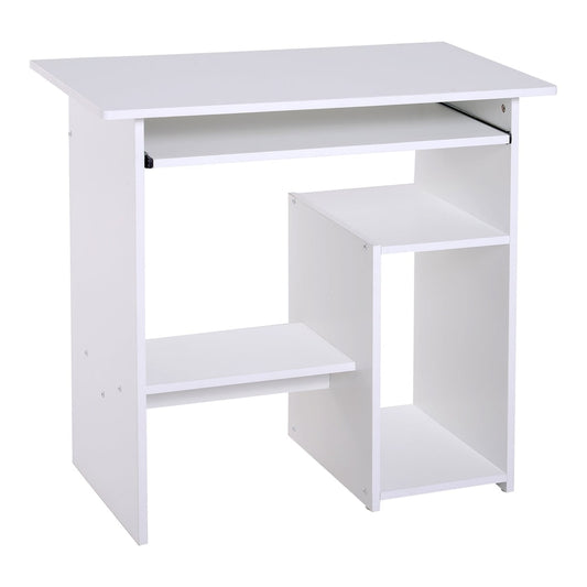 HOMCOM Compact Small Computer Table white desk with keyboard tray and storage shelves