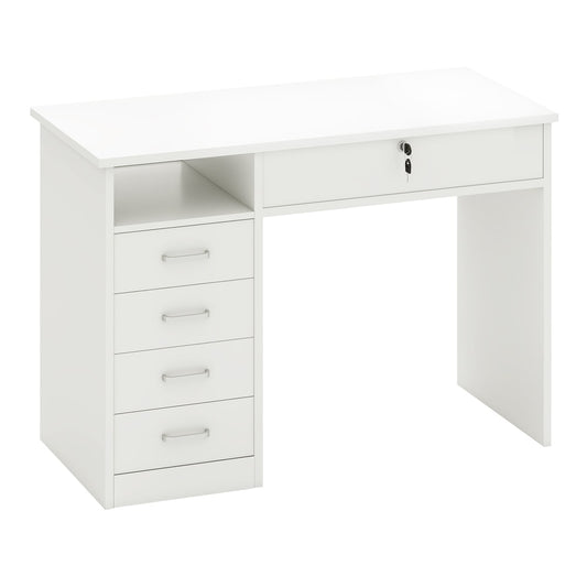 HOMCOM Computer Desk with a lockable drawer and five storage drawers on the left