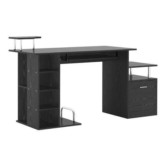 HOMCOM Computer Desk PC Workstation with open shelves, a drawer and a CPU storage rack in black