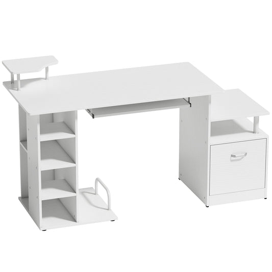 HOMCOM Computer Desk with drawer and shelves in white