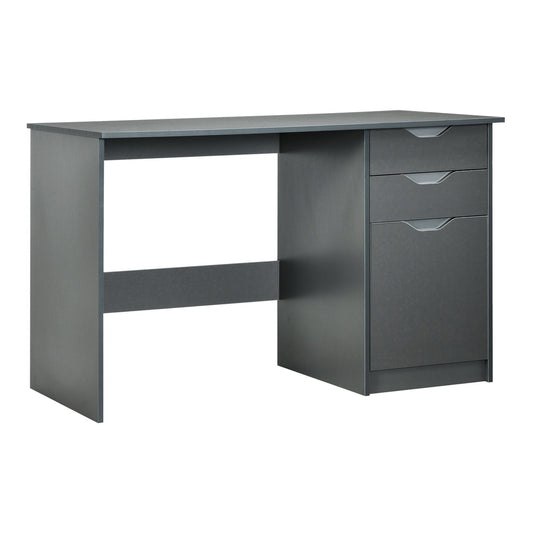 HOMCOM Computer Desk with Drawers, a grey high gloss desk with three drawers and a cabinet on the right