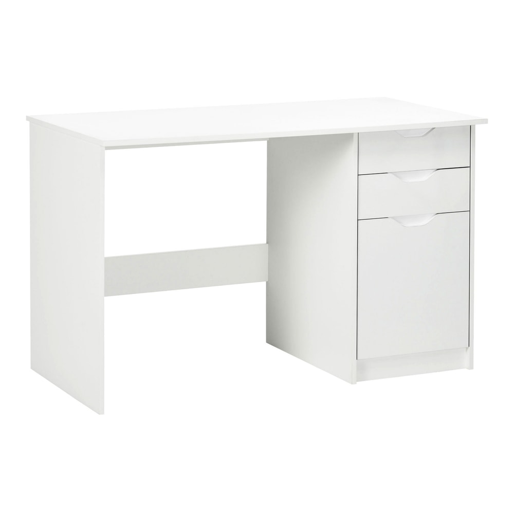 HOMCOM Computer Desk with Drawers, a white high gloss desk with a cabinet and three drawers on the right