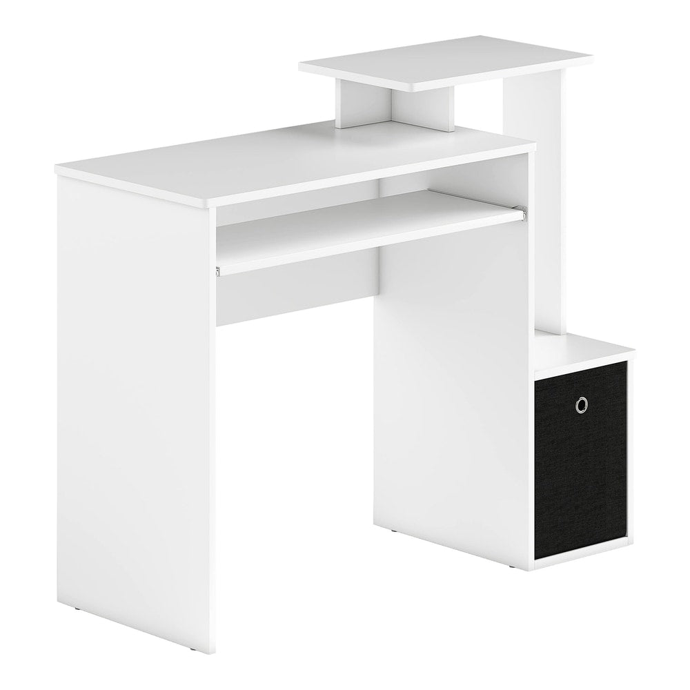 HOMCOM Computer Desk with sliding keyboard tray, storage drawer and shelf in white