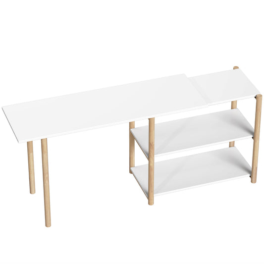 HOMCOM Computer Desk with storage shelves and a bamboo frame in white and oak