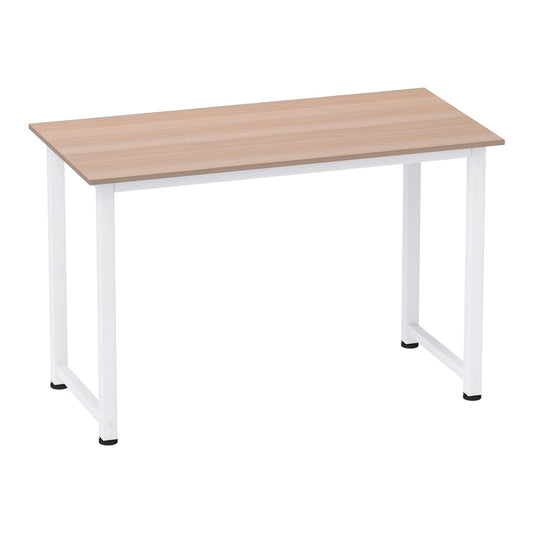 HOMCOM Computer Desk with a light wood effect top and white metal legs