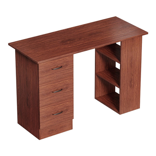 HOMCOM Computer Desk with three drawers on the left and three shelves on the right