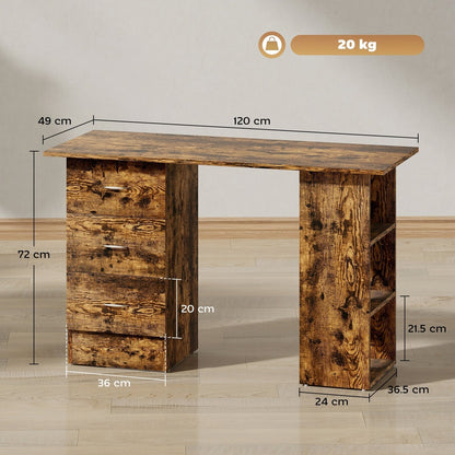 Dimensions of the rustic brown computer desk shown with measurements