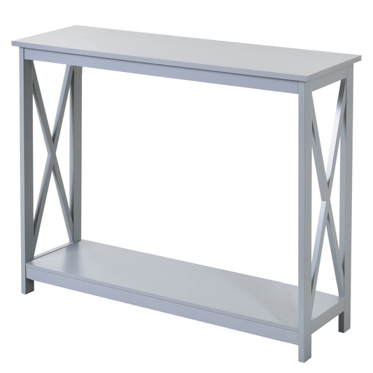 HOMCOM Console Table Hallway Desk w/Storage Shelf in grey with X design legs