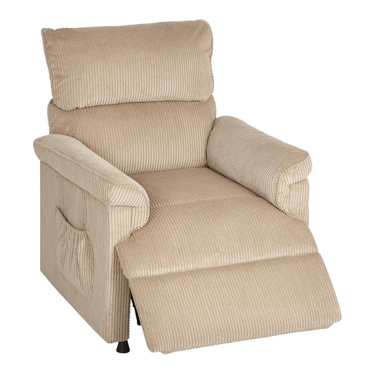 HOMCOM Corduroy Electric Massage Recliner in brown corduroy fabric, a comfortable armchair with a footrest extended