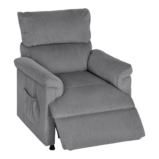 HOMCOM Corduroy Electric Massage Recliner in grey with the footrest raised