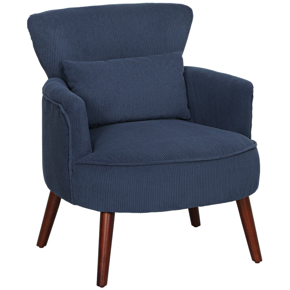 HOMCOM Corduroy Retro Accent Chair in blue corduroy fabric with wooden legs