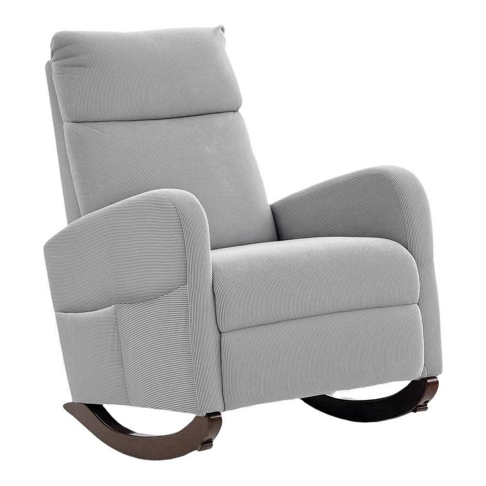 HOMCOM Corduroy Rocking Armchair in grey fabric, a comfortable armchair with a high back and padded armrests