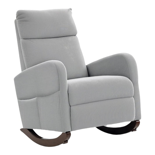 HOMCOM Corduroy Rocking Armchair in grey fabric, a comfortable armchair with a high back and padded armrests