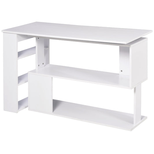HOMCOM Corner Computer Desk in white with a rotating bookshelf section